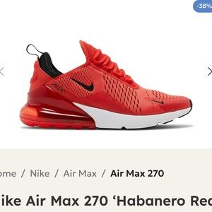 Nike Air Max 270 'Habanero Red    Big kids size 7Y/womens 8.5/9